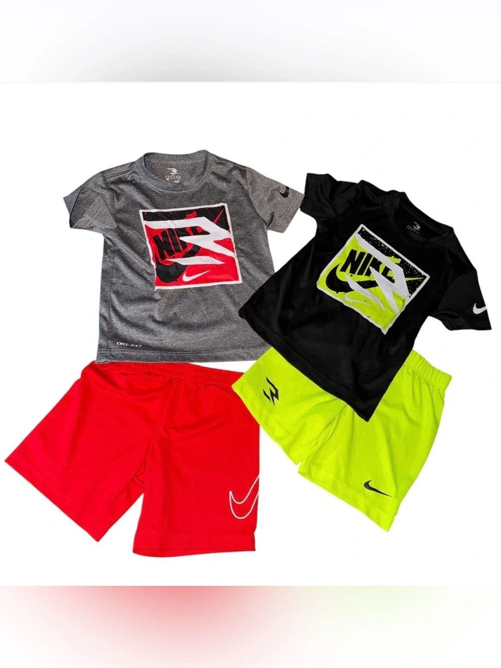 🔥 2 Sets of Nike 3 Brand Boys Toddler T Shirt & Shorts Sz 5 Small Dri-Fit 🔥